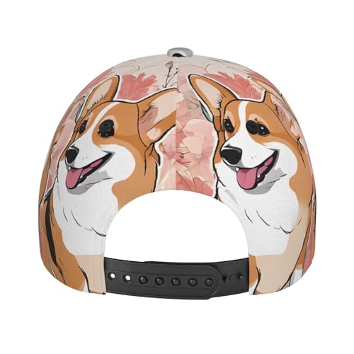 NPOREJKNGF Corgi Casquette de baseball à motif floral élégant pour homme et femme en polyester Taille unique réglable pour sports de plein air quotidiens Voyage, Noir , Taille unique – vue 7