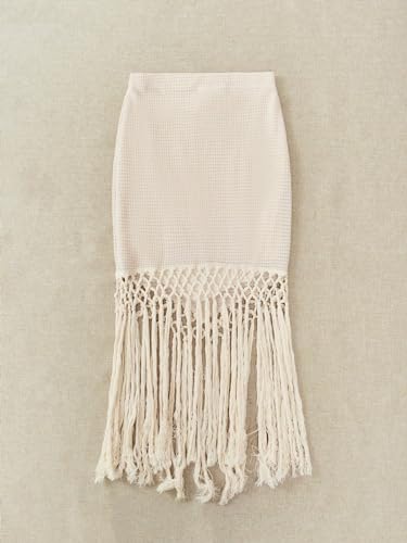 GORGLITTER Women's Tassel Trim Bodycon Midi Skirt Boho High Waist Vacation Skirts2