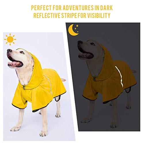 Hunde Regenmantel Regenjacke mit Kapuze & Kragenloch & Reflektierender Streifen wasserdichter Hundemantel für mittelgroße große Hunde 5XL Gelb