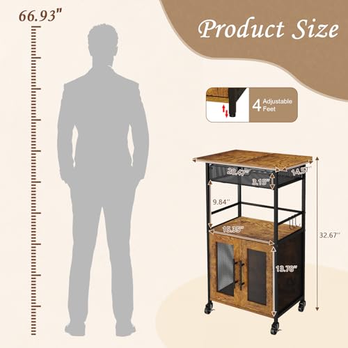 3 Tier Rolling Coffee Cart with Cabinet