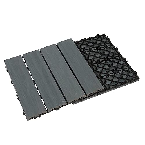 Famobay Wood Plastic Composite Patio Deck Tiles (12" X 12", 6 Pcs，3D Co-Extrution Dark Gray),Diy Interlocking Decking Tiles, Floor Tile,Durable,Maintenance,Waterproof,Indoor Outdoor #TOP6