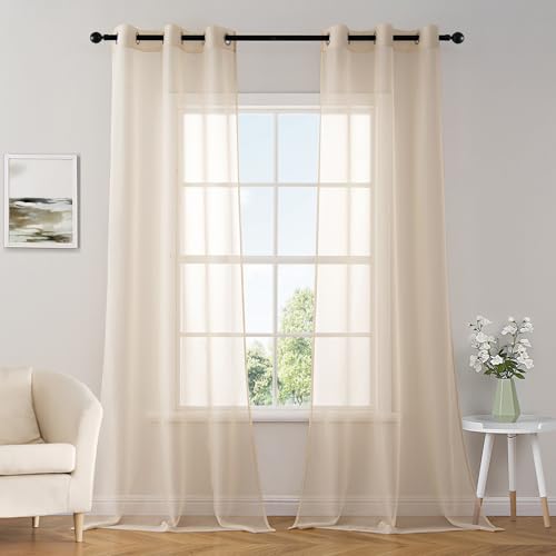 MIULEE Solid Color Sheer Curtains 84 Inches Long 2 Panels Set - Elegant Lightweight Grommet Light Filtering Window Voile Panels/Drapes/Treatment for Bedroom Living Room W42 x L84 Inch Cream