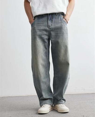 Men's Casual Straight Denim Pants Old Blue Washed Male Jeans Loose Wide Leg Trousers4