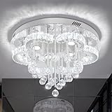W24inches Modern Chandelier for Dining Room Raindrop Crystal Chandelier Luxury Flush Mount Ceiling Light Fixture Ceiling Lamp for Hallway Bedroom Living Room Kitchen
