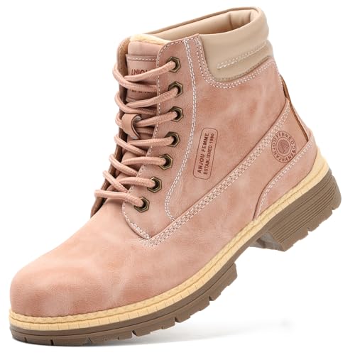 ANJOUFEMME Combat Work Hiking Boots for Women - Ladies Casual Waterproof Outdoor Boots, Walking Hiking Shoes, Backpacking Boots