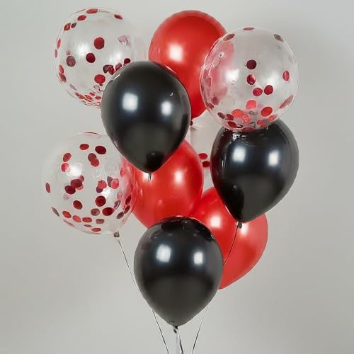 Image of AMFIN (Pack of 25) Casino Theme Foil Balloon Set, Elevate Your Party, Diamonds - Black, Red