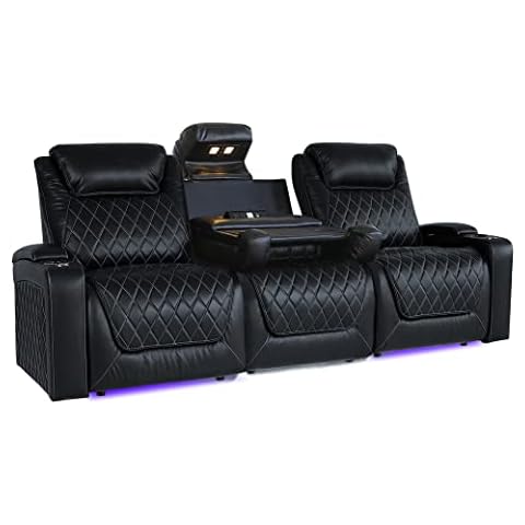 Valencia Oslo XL Home Theater Seating | Premium Top Grain Italian Nappa 11000 Leather, Power Recliner, Power Headrest, Power Lumbar Support, Extra Space, with Center Console (Row of 3, Black) Cover
