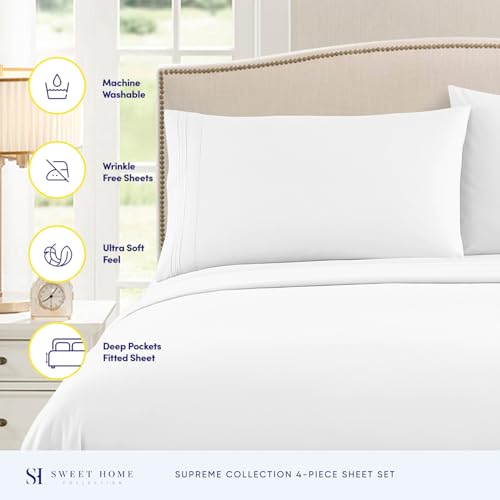 Split King Sheets - Breathable Luxury Sheets with Full Elastic & Secure Corner Straps Built In - 1800 Supreme Collection Extra Soft Deep Pocket Bedding Set, Sheet Set, Split King Size, White