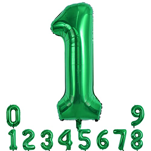 Image of TONIFUL 40 Inch Dark Green Large Numbers Balloon 0-9 Birthday Party Decorations,Foil Mylar Big Number 1 Balloon Digital 1 for Birthday Party,Wedding, Bridal Shower Engagement Photo Shoot, Anniversary