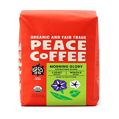 Peace Coffee Morning Glory Signature Blend, Light Roast (Honduras, Ethiopia And Colombian Origins) Organic Fair Trade Coffee, Whole Bean 20 Oz. Bag #TOP17