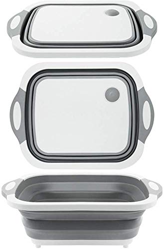 D-tone® 3-in-1 Folding and Colapsing Cutting Board with Basket Multi-Board Kitchen Foldable Cutting Board/Fruit Vegetables Washing/Drain Sink/Storage Basket Fast Self Drying Silicone Base