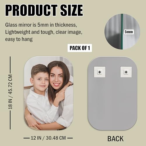 Image of Rousrie Frameless Wall Mirror for Bathroom, Glass, Modern, Clear, Wall Mount, 45 x 30 cm (1, Rectangular)