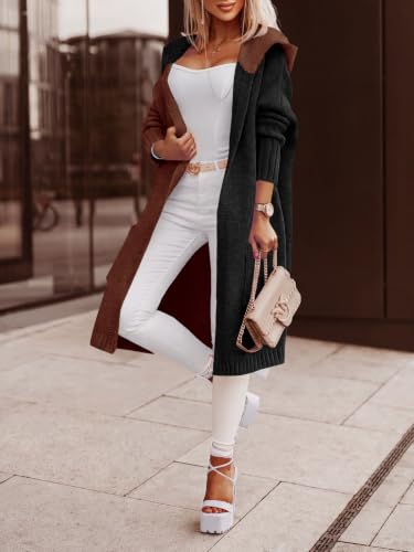 Image of Aoysky Womens Long Cardigans Cable Knitted Open Front Oversized Hooded Outerwear Sweater Coat