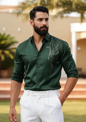 Image of IndoPrimo Men's Stylish Satin Shirt for Party, Formal, Daily and Casual Wear Full Sleeve Shirt for Men