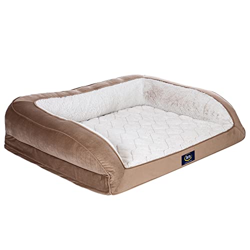 Serta Orthopedic Quilted Couch Dog Bed for Pets – Desert Sand (X-Large)