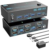 KVM Switch 2 Monitors 2 Computers 8K Displayport 1.4 and HDMI 2.1 Dual Monitor USB 3.0 2 IN 2 Out KVM Switch for 2 PCs Share 2 Screens Support Max 8K@60Hz/4K@144Hz, with Wired Remote & 12V Power Cable