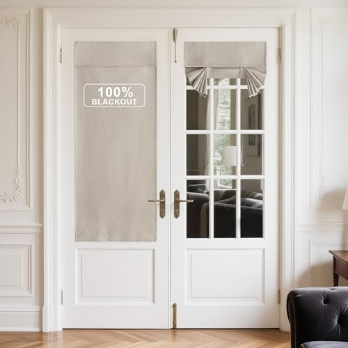 NICETOWN Linen 100% Blackout Door Curtains for French Front Door, Farmhouse Privacy Thermal...