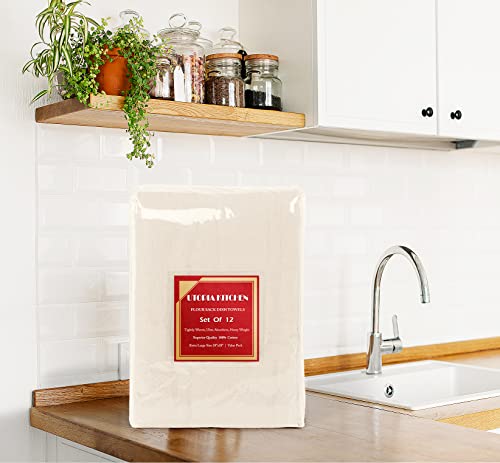 Utopia Kitchen [12 Pack Flour Sack Tea Towels, 28" X 28" Ring Spun 100% Cotton Dish Cloths - Machine Washable - For Cleaning & Drying - Natural Tan #TOP6