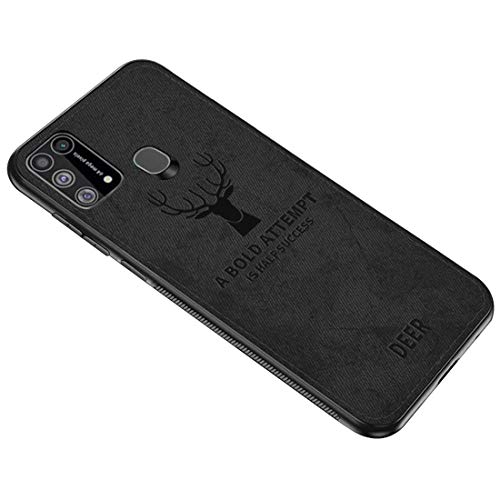 Image of Deer Series Shockproof Anti Slip Leather Finish Soft TPU Case Cover for Samsung Galaxy M31 - Black