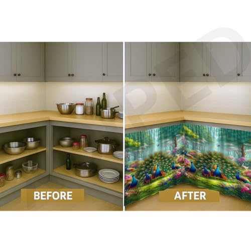 Image of Premium Sink Kitchen Curtain | Waterproof Printed Under Sink Cabinet Curtain for Kitchen Storage & Protection | Stylish Home Decor | (150 x 71 cm) (Forest, Pack of 2)
