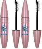 Maybelline New York Máscara de Pestañas Volumen Waterproof, Lash Sensational, Negro, 9.5 Mililitros (Paquete de 2)