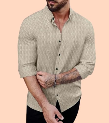 Image of DEELMO Men's Regular Fit Button Down Dress Shirts Textured Long Sleeve Casual Hawaiian Shirt (in, Alpha, XL, Regular, CHIKU-New)