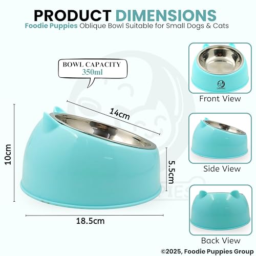 Image of Foodie Puppies Elevated Cat Bowl - (Oblique, Blue) | 15 Tilted Bowl Food & Water Drinking Feeder with Non-Skid Base | Durable, Anti-Vomiting, Stress-Free Bowl Suitable for Cats, Puppies & Small Dogs