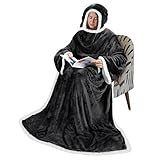 Tirrinia Hooded Wearable Blanket with Sleeves, Full Body Throw Reading Wrap TV Blankets, Cozy Flannel Blanket Robe, Snuggle Gift for Adult Women Men Mom Grandma