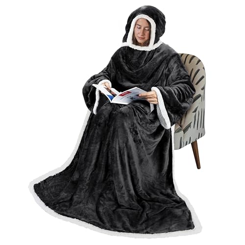 Tirrinia Hooded Wearable Blanket – Flannel-Lined Oversized Adult Blanket Hoodie