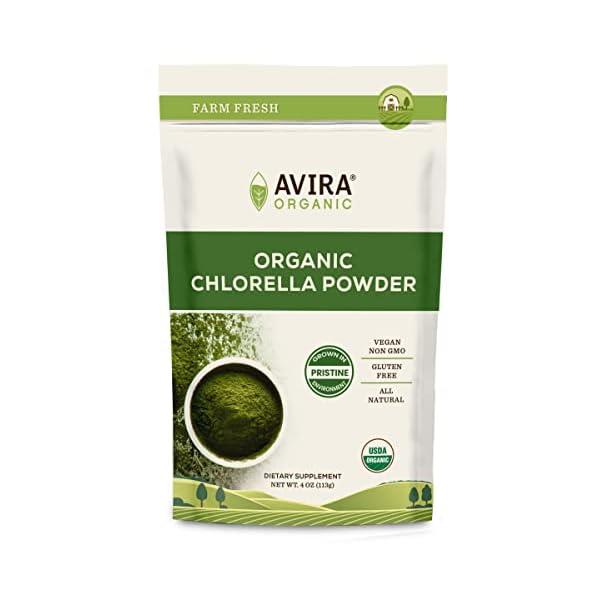 Avira Organic Chlorella Powder, Super Greens Powder Superfood, Broken Cell Wall, Grown in Pristine Environment, Vegan…