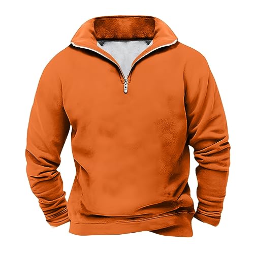 Men's Quarter Zip Pullover Sweatshirt Plus Size Casual Solid Color Lapel Long Sleeve Hoodless Sweaters