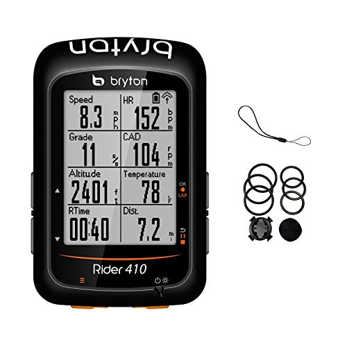 Bryton Rider 410E GPS Bike Computer,2.3" B/W Display, ANT+/BLE sensors (Speed/Cadence/HRM), ANT+ Power Meter Support. 5 Satellite Systems Support. 35hr Long Battery Life.