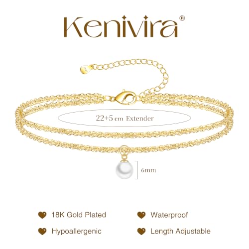 Image of Kenivira Sterling Silver Ankle Bracelets for Women,Gold Dainty Layered Waterproof Anklet for Women, Anklet Set Stackable Beach Gift Adjustable Size
