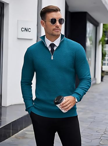 Image of TYSORT Men High Neck Zipper Full Sleeve Waffle Knitted Winter Sweater,Waffle Knit Sweater for Men, Black