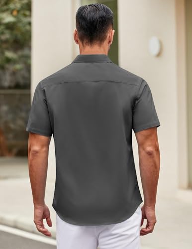 Image of COOFANDY Mens Short Sleeve Casual Button Down Shirts Summer Untucked Dress Shirts with Pocket