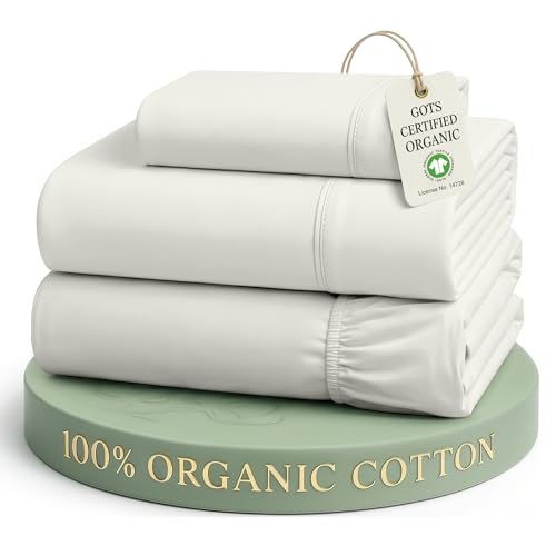 Image of LANE LINEN Twin Sheet Set 100% Organic Cotton Percale Soft - Glacier Grey | Twin Sheet Set, 100% Organic Cotton Percale - Crisp Hotel-Style Feel, Soft From The First Wash, Crisp Cool Percale Weave