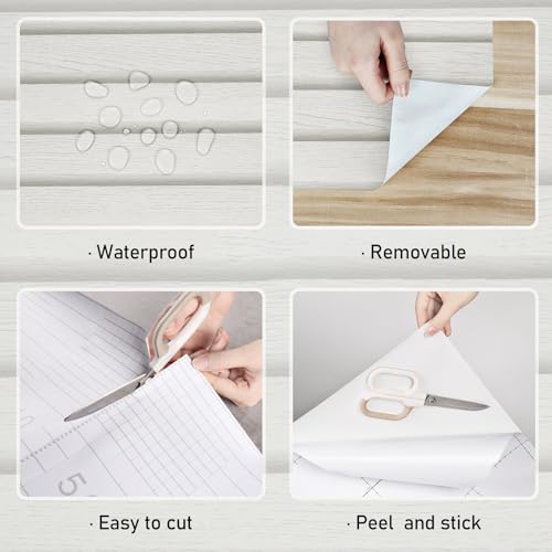 Wallercity White Shiplap Wallpaper Wood Grain Contact Paper Wooden Kitchen Countertop Peel and Stick Waterproof Modern Decorative Shiplap Slats Wood Wall Paper for Bedrooms Table Desk Wrap 15.8"x197" by Wallercity - Used condition - Image 8