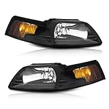 WEELMOTO Automotive Headlight for 1999-2004 Ford Mustang Headlights Assembly Pair Headlamp Replacement for 99 00 01 02 03 04 Mustang Black Housing