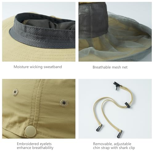 Image of BASSDASH UPF 50+ Mosquito Sun Hat with Hidden Head Net and Neck Flap for Men Women Outdoor Fishing Hiking Camping