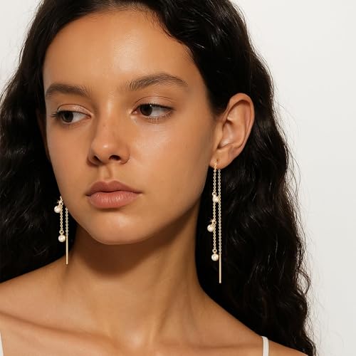 Dangle Earrings for Women 14K Gold Plated Threader Earring Trendy Hypoallergenic CZ/Clover Dangly Drop Chain Earrings for Wedding Hoco Prom Jewelry2