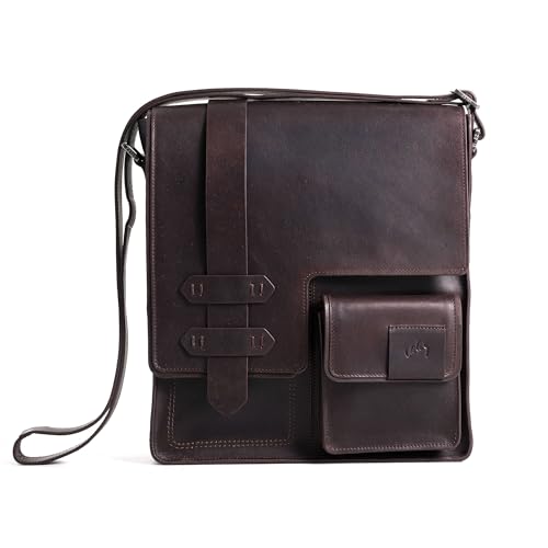 VELEZ Dark Brown Top Grain Leather Small Messenger + Crossbody Purse For Men2