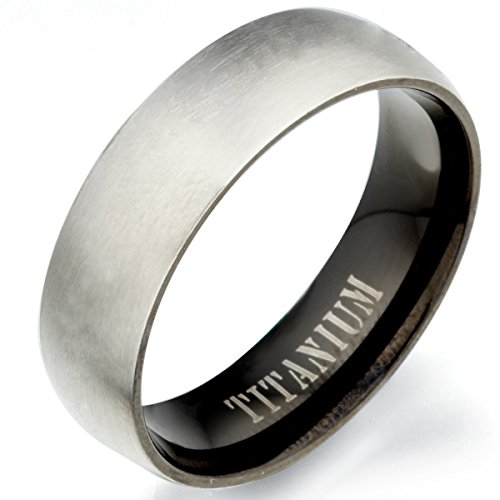 Gemini Groom Bride 2 Tone Black Matt & Polish Titanium Wedding Ring 7mm US Size 8.75 Valentine s Day Gift