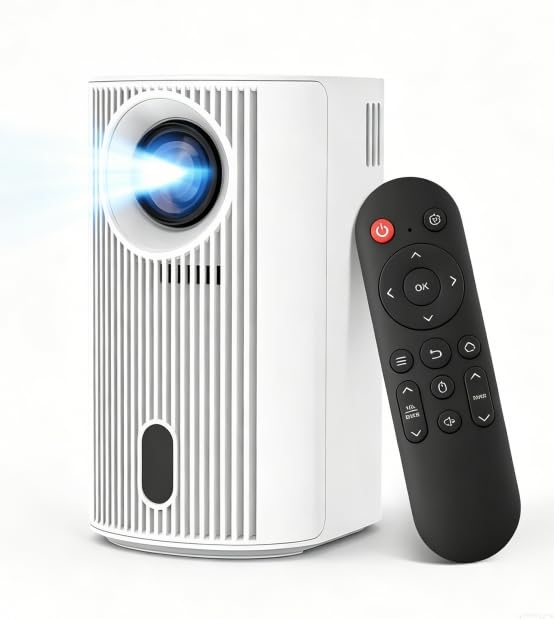 Image of Mini Projector, 4K Supported Smart Video Projector, 200 ANSI Lumen, WiFi 6 & Bluetooth 5.4, Auto Vertical Keystone Correction, 1920*1080P, 200'' Screen Home & Movie Projector for Bedroom, Outdoor