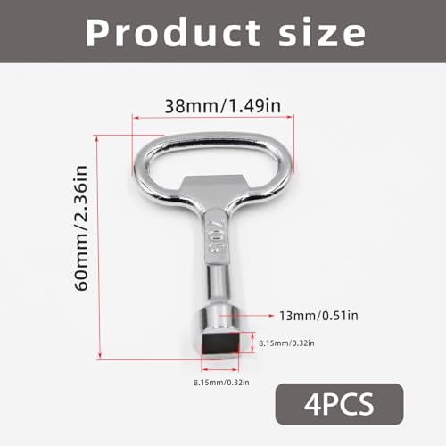 WLVinson 4 Stück Vierkantschlüssel Wasserhahn,Außenwasserhahn Schlüssel,Innenvierkant Steckschlüssel,4 Kant Schlüssel,Schaltschrankschlüssel,Universal Heizkörper Vierkantschlüssel (Vierkantschlüssel)