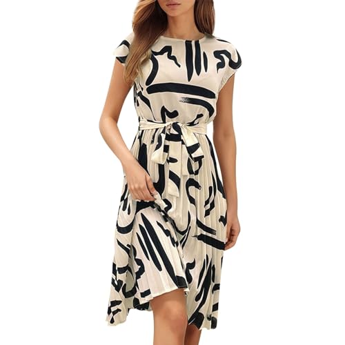 Ansenesna Sommerkleid Damen Knielang Elegant Plisseekleid Damen Sommer Kleider mit Gürtel Sommerkleider Damen Leicht Und Luftig Damenkleider Frauen...