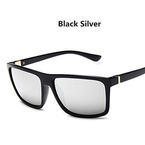 Preisvergleich Produktbild Sonnenbrille Mode Kunststoff Retro Männer Sonnenbrille Quadrat Fahrspiegel Angeln Klassische Männliche Farbverlauf Sonnenbrille Uv400-Black_Silver