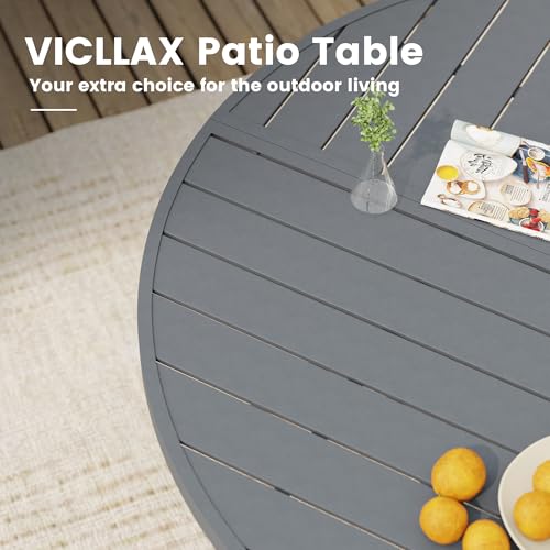 Image of VICLLAX 63 inch Round Outdoor Table, Patio Dining Table for 8-10 with Umbrella Hole for Garden Lawn Deck Backyard, Dark Grey