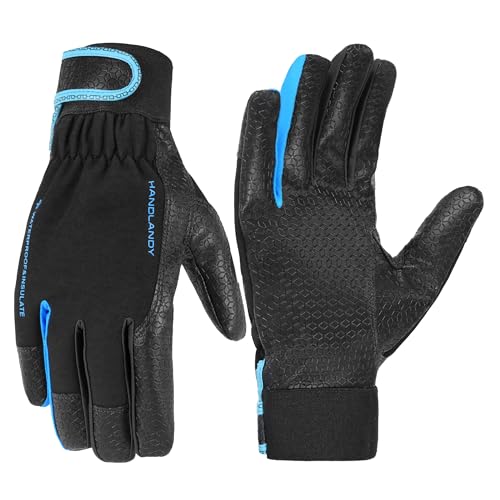 HANDLANDY Insulated Work Gloves, Thermal Winter Gloves Waterproof for Men Women XX-Large Black Blue(update)