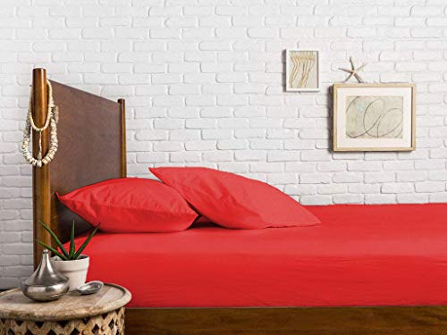 Image of Sweet Dream's 750 Collection Egyptian Cotton Fitted Bedsheet 4 to 12 Inch Matress 15 inch Drop King Size Bed (72x72) Inches (6 by 6) Feet + 2 Pillow Covers (18x28), Blood Red