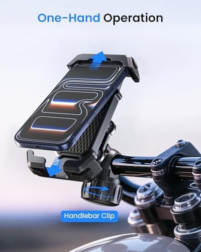 LOXP Motorcycle Phone Mount Holder - [Dual Vibration Dampener] Anti-Shake Bike Phone Holder, [Upgrade Handlebar Clip] Bicycle Motorbike Phone Mount for iPhone 17/16/15/14/13 Pro Max, 4.7–7" Phones — view 3